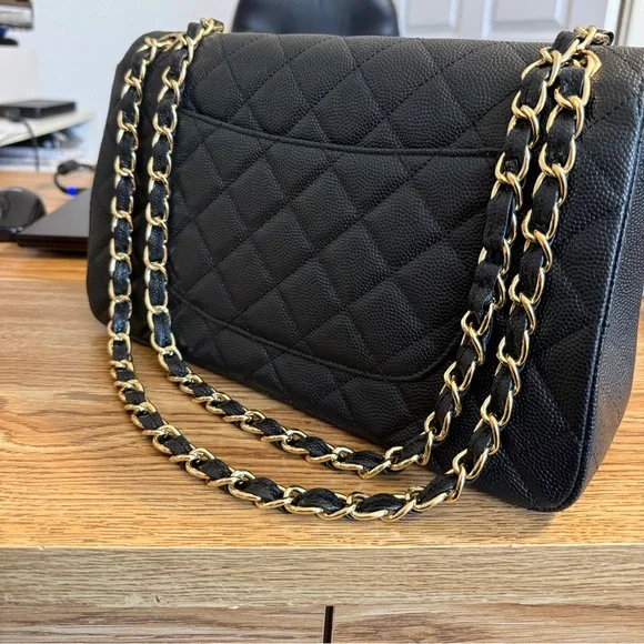 CC Black Quilted Shoulder Bag with Gold Accents - Picture 3 of 12